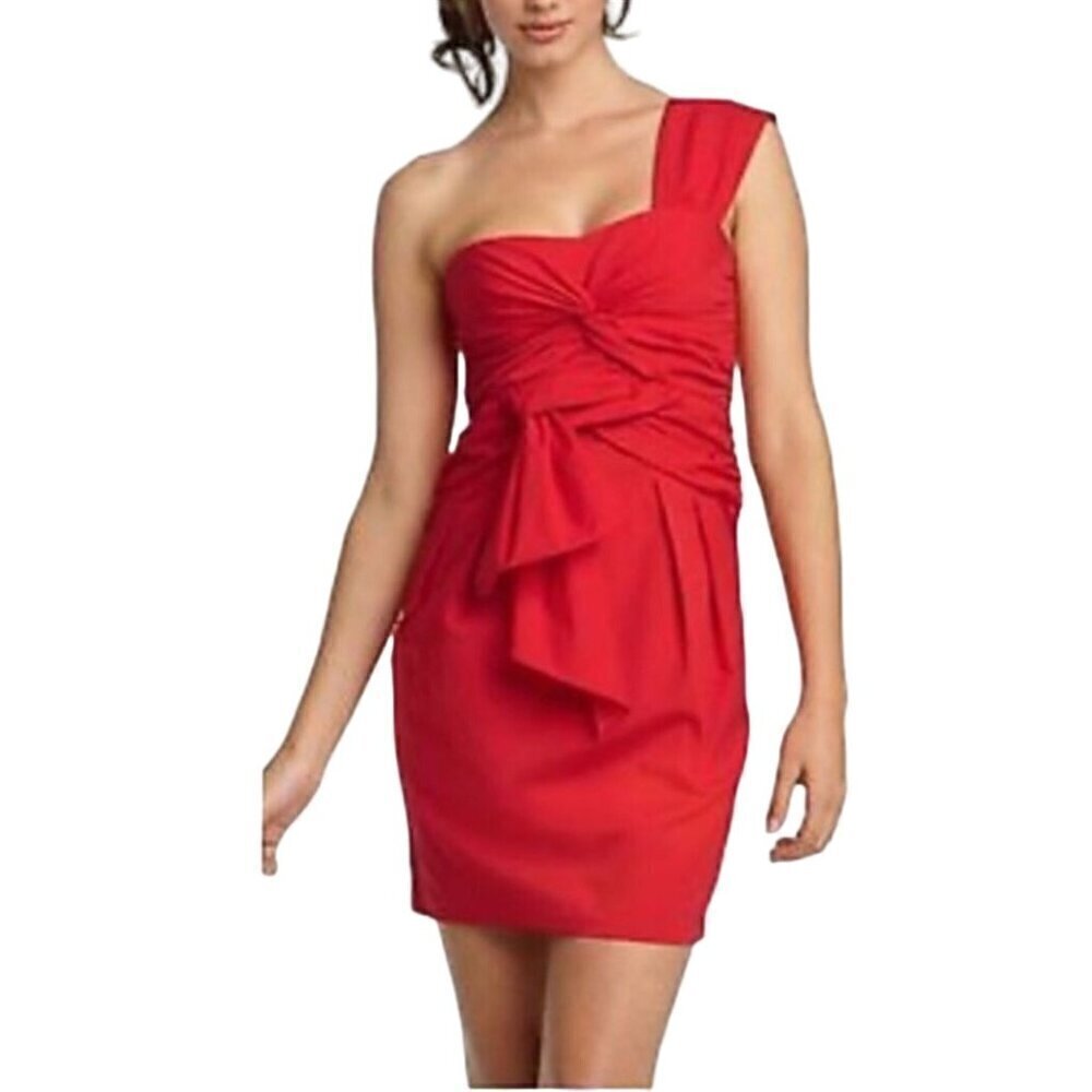 Nanette Lepore Knot So Fast Dress One-Shoulder Ruched Red Dress Size 10